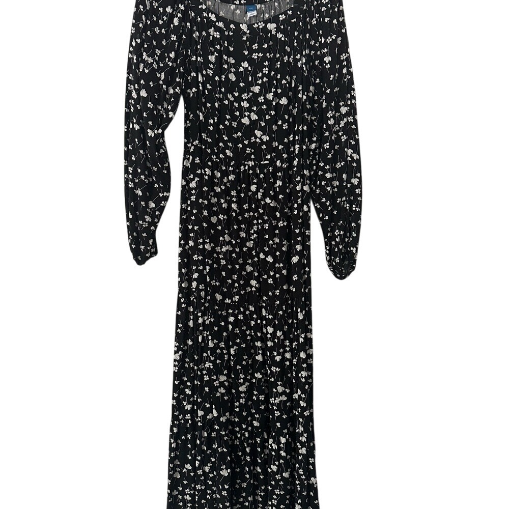 Old‎ Navy Black Floral Print Long Sleeve Maxi Dress Cottagecore Prairie